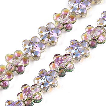 Electroplate Glass Beads Strands, Flower, Lilac, 12x12.5x7mm, Hole: 1mm, about 54~55pcs/strand, 24.57~24.96 inch(62.4~63.4cm)