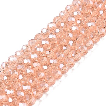 Electroplate Glass Beads Strands, Pearl Luster Plated, Faceted, Rondelle, Dark Salmon, 3.5~3.8x3mm, Hole: 0.4mm, about 113~115pcs/strand, 32.5~33cm