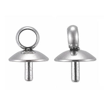 201 Edelstahlbecher Pearl Peg Bails Pin Anhänger, für die Hälfte gebohrt Perlen, Edelstahl Farbe, 6x5 mm, Stift: 1 mm, Bohrung: 2.5 mm
