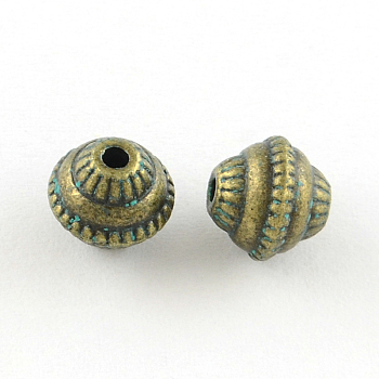 Bicone Zinc Alloy Beads, Cadmium Free & Lead Free, Antique Bronze & Green Patina, 8x7mm, Hole: 2mm