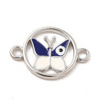 Alloy Enamel Connector Charms, Flat Round Links with Evil Eye Butterfly, Midnight Blue, Nickel, Platinum, 21.5x15x2mm, Hole: 2mm