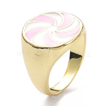 Pinwheel Pattern Alloy Enamel Finger Rings, Light Gold, Pink, 3.5~16.5mm, US Size 7 1/4(17.5mm)(RJEW-Z008-15LG-A)