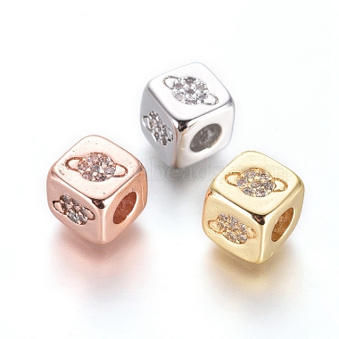 6mm Clear Cube Brass+Cubic Zirconia Beads