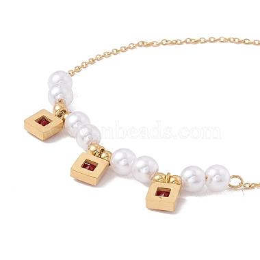 Square Cubic Zirconia Charm Bracelet with Acrylic Pearl(BJEW-F396-20G-03)-4
