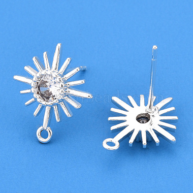 Brass Micro Clear Cubic Zirconia Stud Earring Findings(KK-WH0065-18S)-2