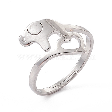 Non-Tarnish 201 Stainless Steel Elephant with Heart Adjustable Ring for Women(RJEW-K238-07P)-3