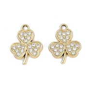 Alloy Rhinestone Pendants, Clover, Golden, 18x14x2mm, Hole: 2mm(FIND-M018-24B-G)