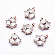 Brass Charms, with Cubic Zirconia, Cadmium Free & Nickel Free & Lead Free, Flower, Clear, Real Rose Gold Plated, 11x9x3mm, Hole: 2mm(ZIRC-J040-38RG-02-NR)
