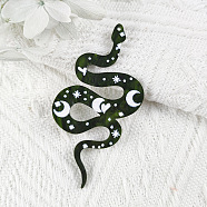 Printed Acrylic Big Pendants, Snake with Moon Pattern Charm, Green, 69x37mm(FEST-PW0001-037C)