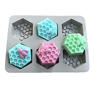 Food Grade DIY Soap Making Silicone Molds, Resin Casting Molds, For UV Resin, Hexagon with Bees Pattern, Light Grey, 245x183x28mm(PW-WG27391-01)