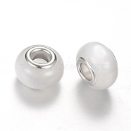 Resin European Beads, Imitation Cat Eye, Large Hole Beads, with Silver Color Plated Brass Cores, Rondelle, WhiteSmoke, 14x8~8.5mm, Hole: 5mm(RPDL-R010-12)