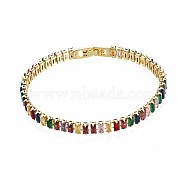 Cubic Zirconia Classic Tennis Bracelet, Real 18K Gold Plated Brass Cubic Zirconia Link Chain Bracelet for Women, Nickel Free, Colorful, 7-1/8 inch~7-1/2 inch(18~19cm)(X-ZIRC-S067-073I-NF)
