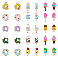 60Pcs 15 Style Summer Theme Alloy Enamel Pendants, Doughnut & Ice Cream Charms & Ice Sucker with Heart, Mixed Color, 23~26x10~19.5x1~3mm, Hole: 1.6~2mm, 4pcs/style(ENAM-FH0001-51)