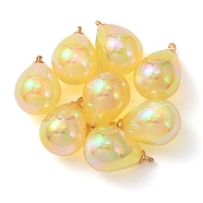8Pcs UV Plating Acrylic Pendants, with Light Gold Tone Brass Findings, Teardrop Charm, Yellow, 19.5x12mm, Hole: 1.6mm(FIND-YW0002-04A)