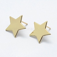 Brass Stud Earring Findings, with Loop and Flat Plate, Long-Lasting Plated, Real 18K Gold Plated, Nickel Free, Star, 16.5x17x1mm, Hole: 1mm, Pin: 1mm(KK-F728-10G-NF)
