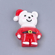 Resin Cabochons, Bear with Christmas Hat, Red, 30x20x7mm(CRES-T013-24B)