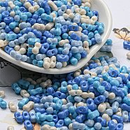 Opaque Baking Paint Glass Seed Beads, Peanut, Dodger Blue, 6x3x3mm, Hole: 1.2mm, about 4000pcs/pound(SEED-K009-01A-29)