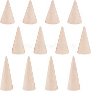 12Pcs 3 Style Wooden Ring Displays, Cone Shaped Finger Ring Display Stands, Mixed Color, 4pcs/style(RDIS-NB0001-05)