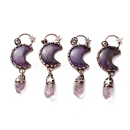 Natural Amethyst Big Pendants, with Red Copper Tone Tin Findings, Lead & Nickel & Cadmium Free, Moon and Bullet, 91mm(G-M383-25B)