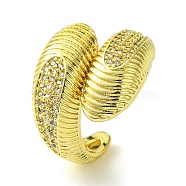 Brass Micro Pave Cubic Zirconia Open Cuff Rings, Teardrop, Real 16K Gold Plated, US Size 8 1/2(18.5mm)(RJEW-K256-39G)