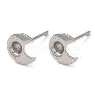 Crescent Moon 201 Stainless Steel Stud Earring Findings, Earring Settings with 304 Stainless Steel Pins, Stainless Steel Color, 8x7.5mm, Pin: 12x0.8mm, Tray: 3.5mm(STAS-Q315-03P)