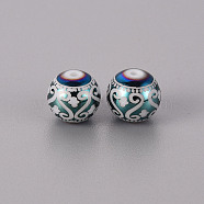Electroplate Glass Beads, Round with Patten, Green Plated, 10mm, Hole: 1.2mm(EGLA-Q123-005G)