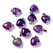 Natural Agate Pendants, with Platinum Brass Loops, Heart, Dyed & Heated, Purple, 18~19x15~15.5x6~8mm, Hole: 6x2.5~3mm(G-I311-A01)