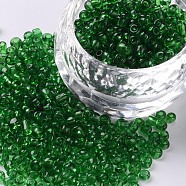 Glass Seed Beads, Transparent, Round, Green, 8/0, 3mm, Hole: 1mm, about 10000 beads/pound(SEED-A004-3mm-7)