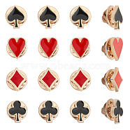 4 Sets 4 Style Ace of Spades & Clubs & Diamonds & King of Hearts Enamel Pins, Light Gold Alloy Playing Card Badges for Backpack Clothes, Mixed Color, 12~13x10~11x1.5mm, 1Pc/style(JEWB-CA0001-35)