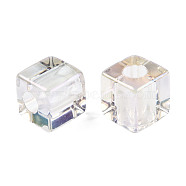 Transparent Resin European Beads, Pearl Luster Plated, Large Hole Beads, Cube, Clear, 20x20x20mm, Hole: 8mm(RESI-N022-10A-A01)