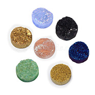 Electroplate Natural Druzy Crystal Cabochons, Flat Round, Dyed, Mixed Color, 16x4~9mm(G-L047-16mm-M)