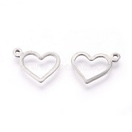 304 Stainless Steel Open Charms, Heart, Stainless Steel Color, 10x14x0.8mm, Hole: 1mm(X-STAS-F187-03P)