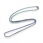 Ion Plating(IP) 304 Stainless Steel Box Chain Necklaces, with Lobster Claw Clasps, Rainbow Color, 23.62 inch(60cm)(NJEW-P251-02B)