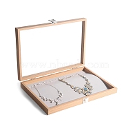 Rectangle Wooden Necklaces Presentation Boxes, Clear Visible Jewelry Display Case for Necklaces, Navajo White, 350x240x45mm(PW-WG90817-04)