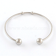 304 Stainless Steel Cuff Bangle Making, with 201 Stainless Steel Beads, Stainless Steel Color, 57mm(STAS-R069-01)