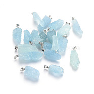 Natural Aquamarine Pendants, with Brass Findings, Nuggets, Platinum, 21~35x9~14x5~12mm, Hole: 4x4.5mm(G-F589-07B)
