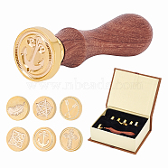 8Pcs 8 Style Pear Wood Handle, with Brass Wax Seal Stamp Head, for Wax Seal Stamp, Wedding Invitations Making, Mixed Shapes, 8pcs/set(AJEW-PH0001-78A)