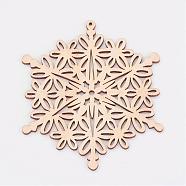 Undyed Wooden Pendants, Snowflake, for Christmas Theme, Antique White, 100x88x3mm, Hole: 2mm(WOOD-K005-07)