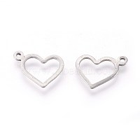304 Stainless Steel Open Charms, Heart, Stainless Steel Color, 10x14x0.8mm, Hole: 1mm