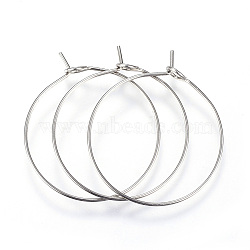 316L Surgical Stainless Steel Hoop Earring Findings, Wine Glass Charms Findings, Stainless Steel Color, 30x25x0.7mm, 21 Gauge(STAS-G130-03P)