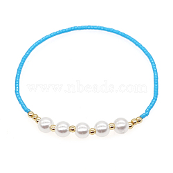 Glass Seed & Imitation Pearl Beaded Stretch Bracelet for Women, Sky Blue, 6-7/8 inch(17.5cm)(BJEW-A22-12-17-2)