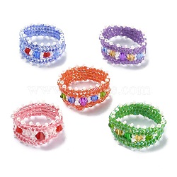 Glass Beaded Stretch Rings for Women, Mixed Color, Inner Diameter: 17~18mm(RJEW-MZ00005)