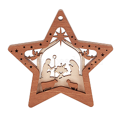 Wood Pendants, Star, 114x120x4mm, Hole: 4mm, 2pcs/set(FIND-WH0162-09)