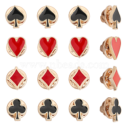 4 Sets 4 Style Ace of Spades & Clubs & Diamonds & King of Hearts Enamel Pins, Light Gold Alloy Playing Card Badges for Backpack Clothes, Mixed Color, 12~13x10~11x1.5mm, 1Pc/style(JEWB-CA0001-35)