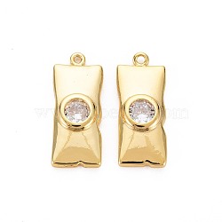 Brass Micro Pave Clear Cubic Zirconia Pendants, Cadmium Free & Nickel Free & Lead Free, Rectangle, Real 18K Gold Plated, 21x8.5x3mm, Hole: 1.2mm(KK-S360-151-NR)