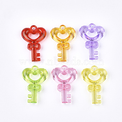 Transparent Acrylic Pendants, Key, Mixed Color, 37x25x8mm, Hole: 2.5mm, about 205pcs/500g(TACR-S133-059B)