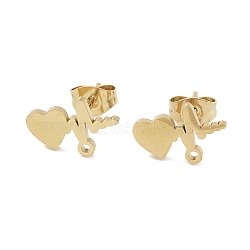 Heartbeat Ion Plating(IP) 304 Stainless Steel Stud Earring Findings, with Loop, Golden, 13.5x8.5mm, Hole: 1.2mm, Pin: 0.8x11mm(STAS-I206-104G)