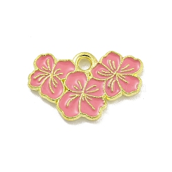 Alloy Enamel Pendants, Golden, Sakura Charm, Light Coral, 11x18x1.5mm, Hole: 1.8mm(ENAM-Z015-06G-01)