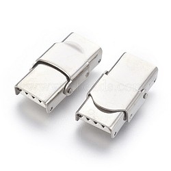 201 Stainless Steel Watch Band Clasps, Rectangle, Stainless Steel Color, 25x14x6mm, Hole: 4x10mm(STAS-P221-22B-P)