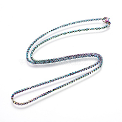 Ion Plating(IP) 304 Stainless Steel Box Chain Necklaces, with Lobster Claw Clasps, Rainbow Color, 23.62 inch(60cm)(NJEW-P251-02B)